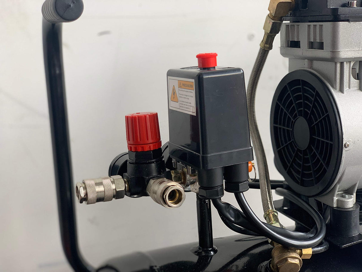 CEVIK PRO - CA-PRO24SILENC - Compresor Aire Silencioso - 62 dB - 24L - 1.5HP - Máx 8 Bar - 150 l/min - Sin Aceite - Dos Salidas de Aire - Compacto y Portátil - Compresor de Pintura y Neumática