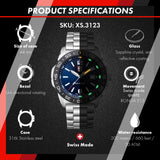 Luminox Pacific Diver XS.3123 Reloj de Hombre 44mm - Reloj de Buceo en Plata/Azul con Pantalla de Fecha 200m de Resistencia al Agua Cristal de Zafiro