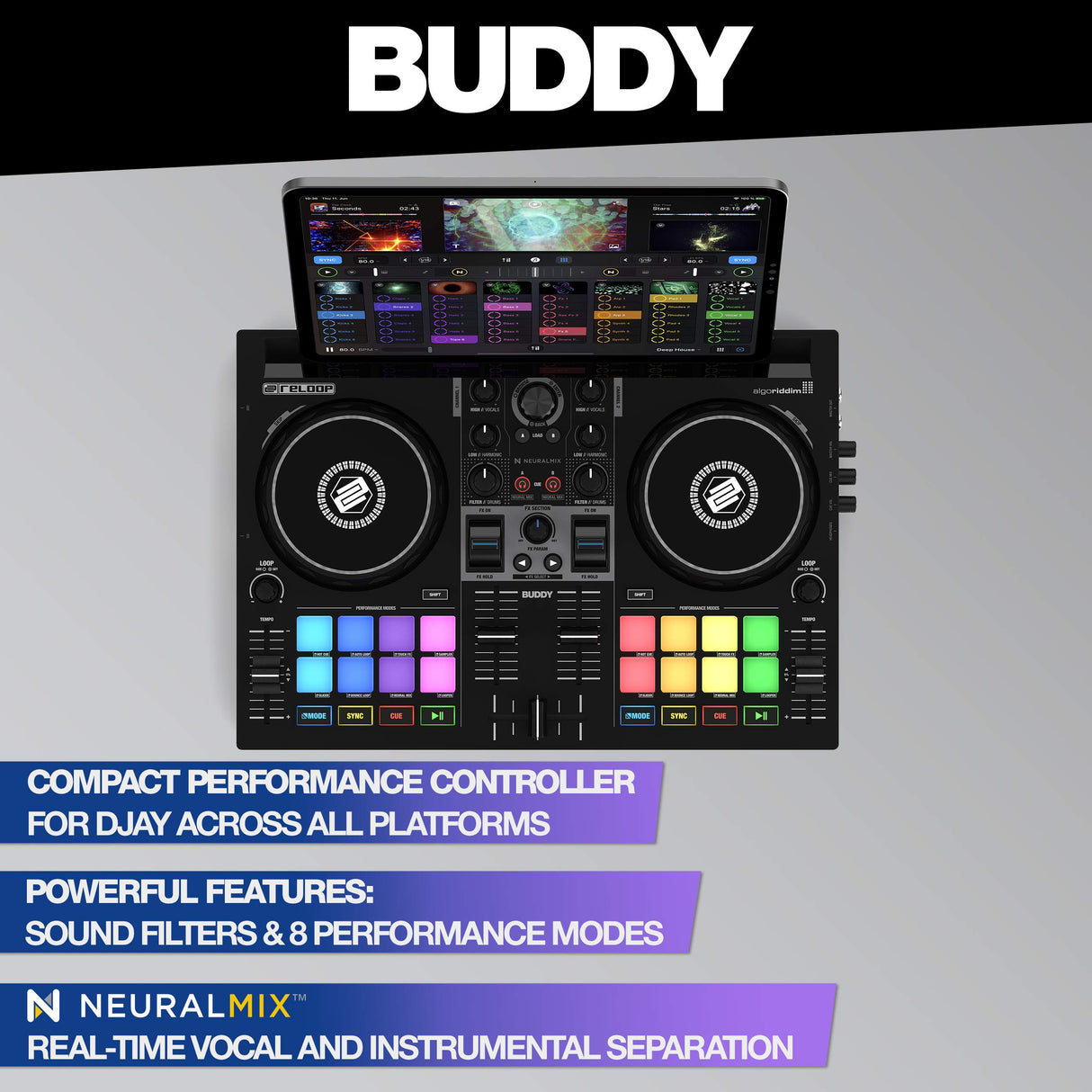 Reloop Buddy Controlador DJ de alto rendimiento y muy compacto para el software djay en todas las plataformas iOS, Mac, PC, Android, iPadOS