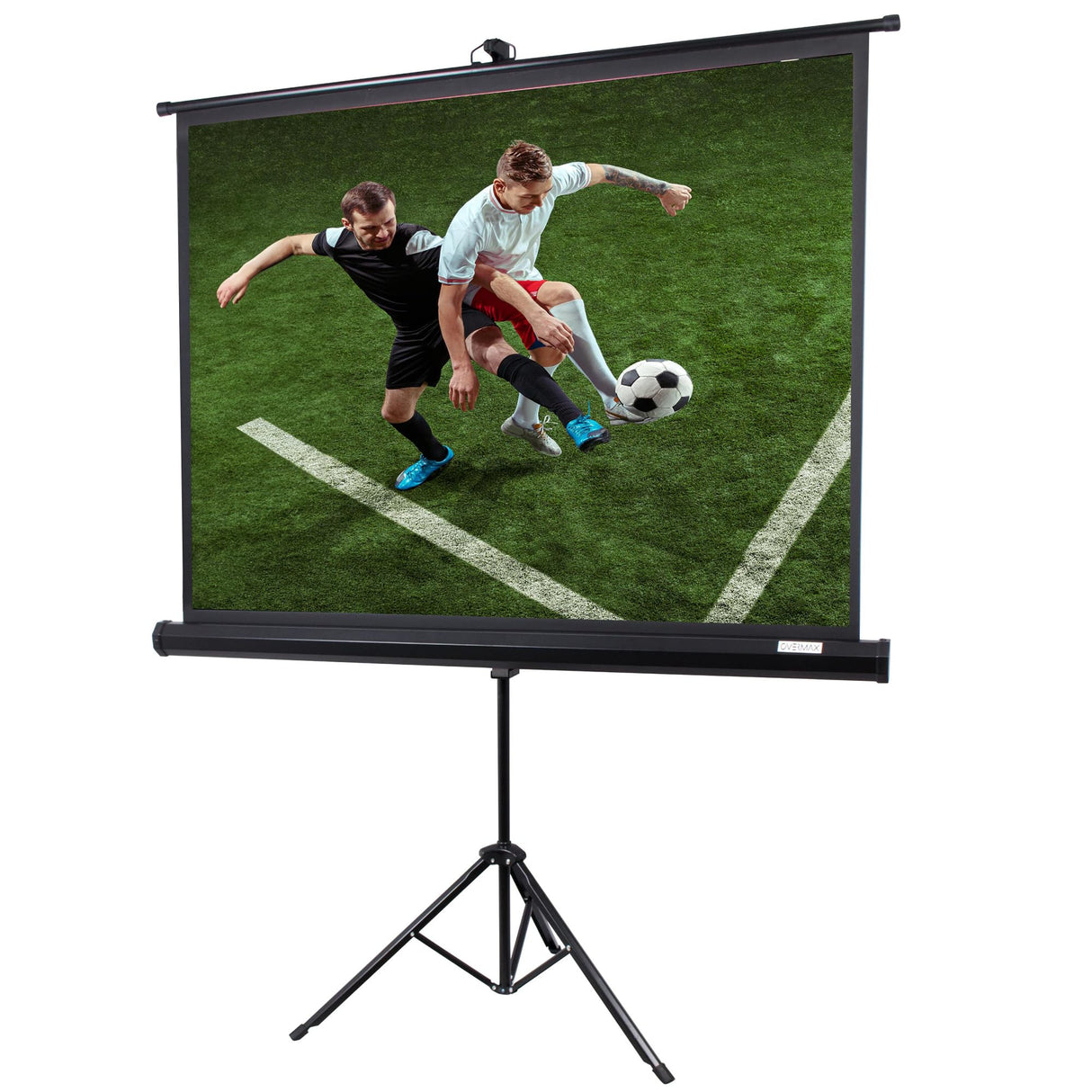 OVERMAX Tripod Screen 60” Pantalla de proyección con trípode de 60 Pulgadas, 116 × 87 cm, Tres Patas, Ajuste de Altura de Pantalla y trípode, retracción automática de Pantalla con Resorte