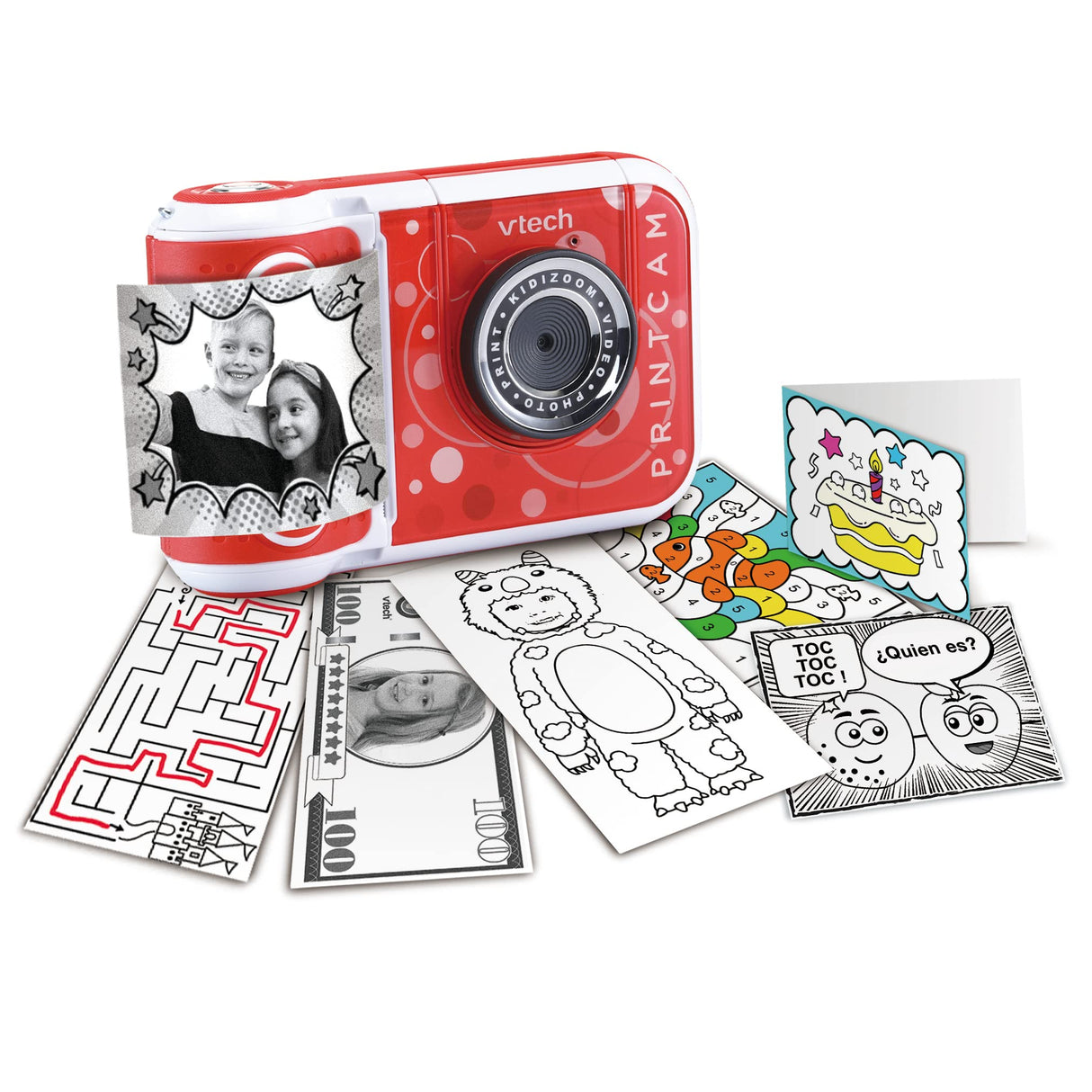 VTech - Kidizoom Print CAM roja, Cámara de Fotos instantáneas y vídeos para niños +5 años, Impresión Instantánea, Plantillas, Efectos y Marcos, Versión ESP