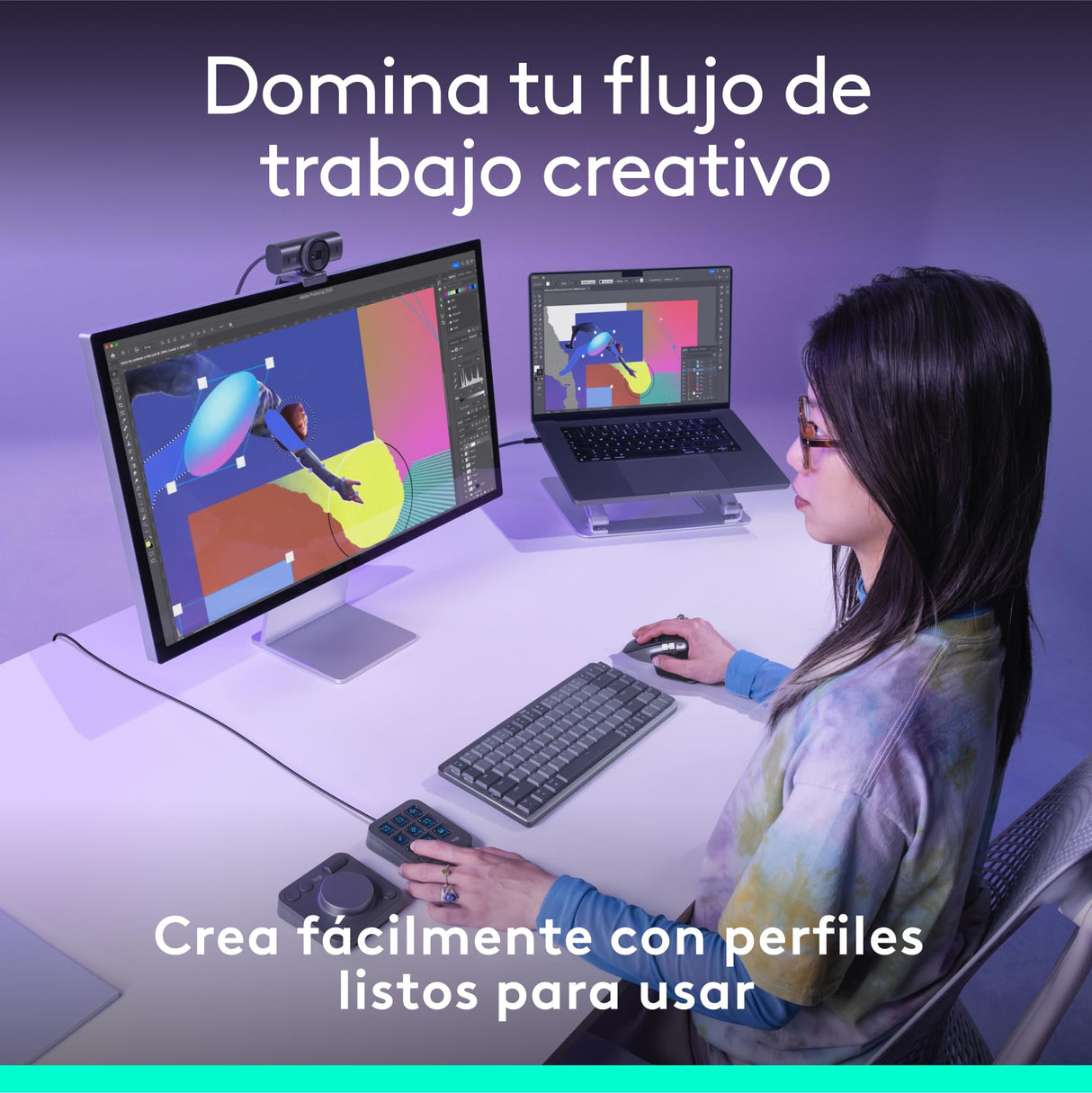 Logitech MX Creative Console, keypad programable con 9 teclas LCD personalizables y dial de control para diseño gráfico, edición de vídeo, fotografía, uso con Adobe, Zoom, Spotify - Grafito