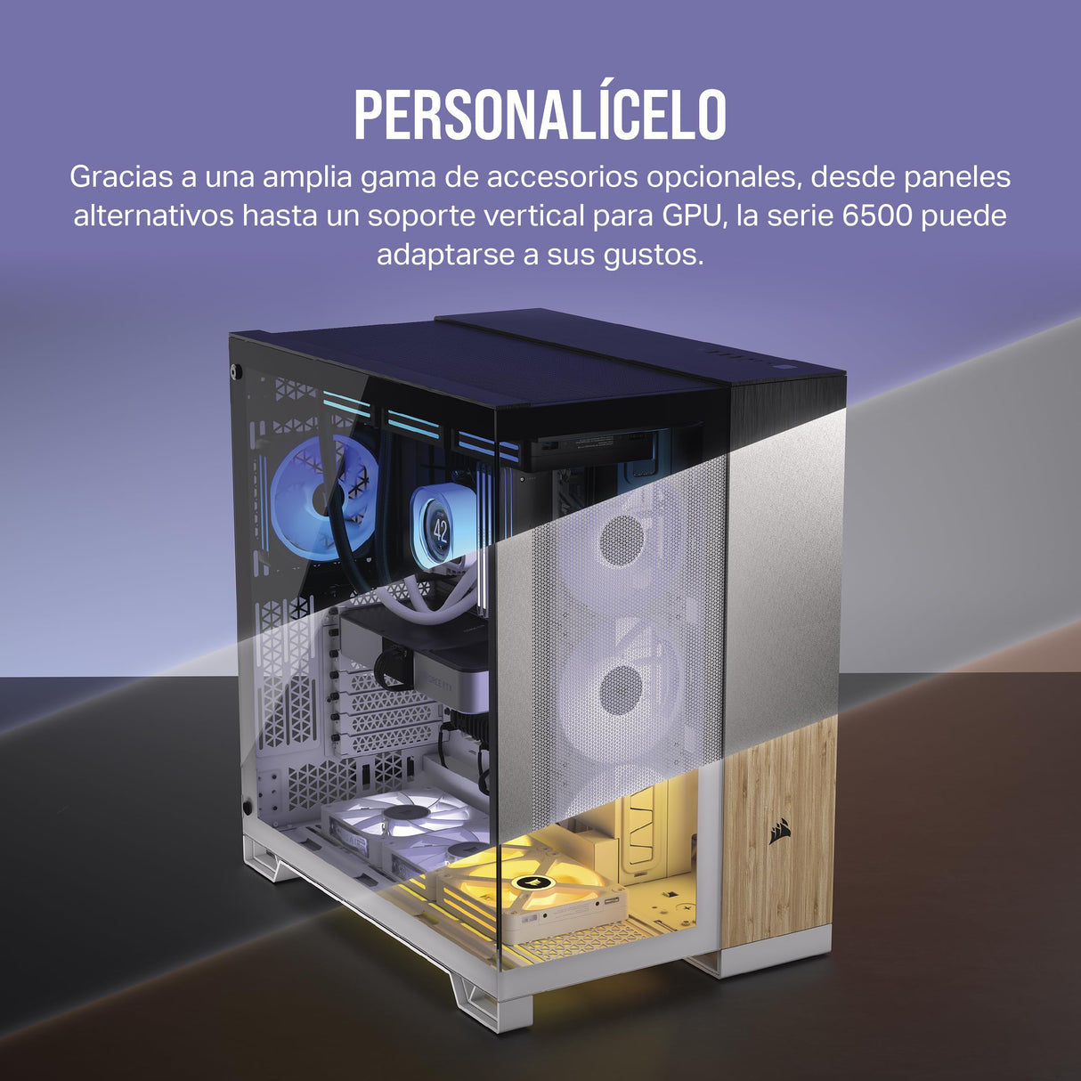 CORSAIR 6500X Media-Torre ATX Caja de PC de Doble Cámara - Cristal Templado Panorámico - Conexión Inversa Compatible con Placa Base - Sin Ventiladores Incluidos - Negro