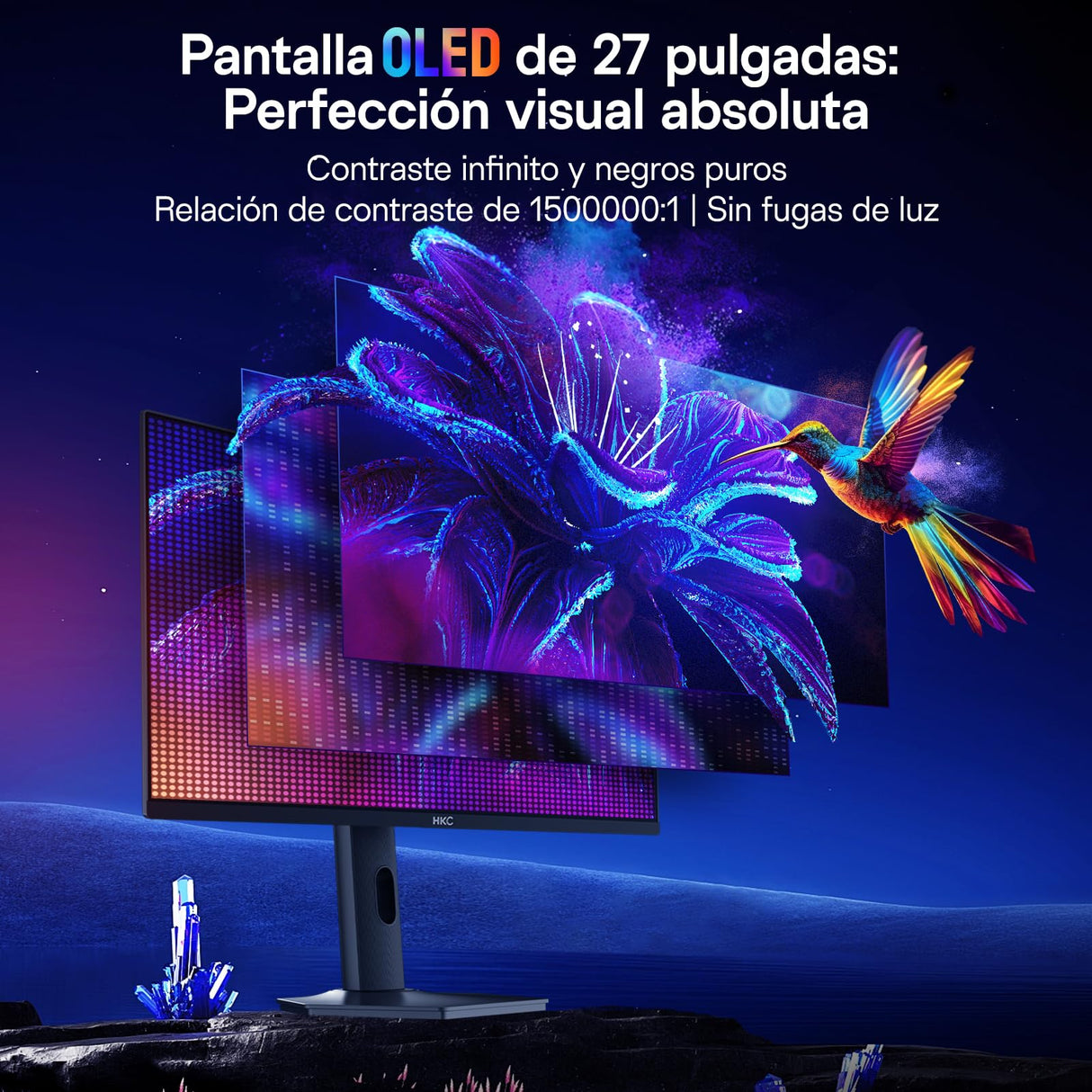 HKC Monitor OLED para Juegos de 27 Pulgadas, 240 Hz, QHD (2560 × 1440), 0,03 ms, HDR True Black 400, 99% DCI-P3, Eye Care, HDMI 2.1, DP 1.4, VESA 100 × 100, Ajuste de Altura e Inclinación, Gris