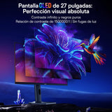 HKC Monitor OLED para Juegos de 27 Pulgadas, 240 Hz, QHD (2560 × 1440), 0,03 ms, HDR True Black 400, 99% DCI-P3, Eye Care, HDMI 2.1, DP 1.4, VESA 100 × 100, Ajuste de Altura e Inclinación, Gris