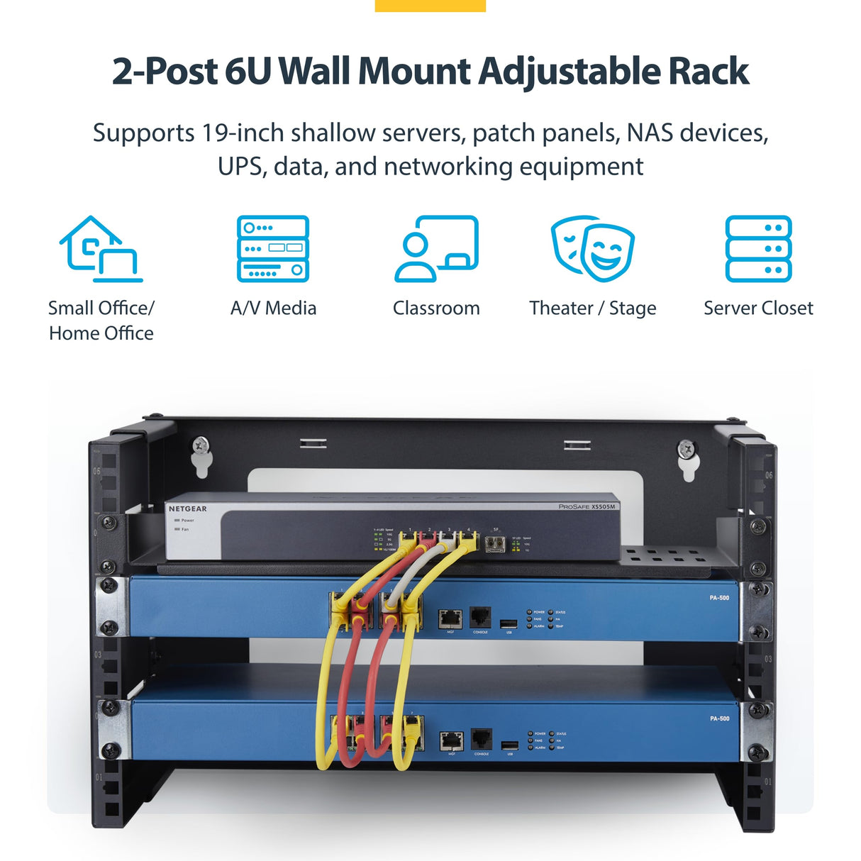 StarTech.com Rack 6U de 2 Columnas de Montaje en Pared - Rack de Servidores de 19in - Profundidad Ajustable - 40kg