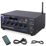 Pyle Sistema Amplificador de Potencia de Audio, Inalambrico, Estereo, Potencia Maxima de 200V, USB, SD, AUX, Entrada de microfono para Karaoke, Radio, Pantalla LCD, RCA