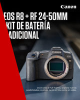 CANON EOS R8 Cámara Mirrorless + Objetivo RF 24-50 mm F4.5-6.3 IS STM + 2X Baterías (Kit de Batería Adicional), Cámara Evil Full Frame (24,2 MP) -6.5 EV, Vídeo 4K 60 fps, Dual Pixel CMOS AF II, Negro