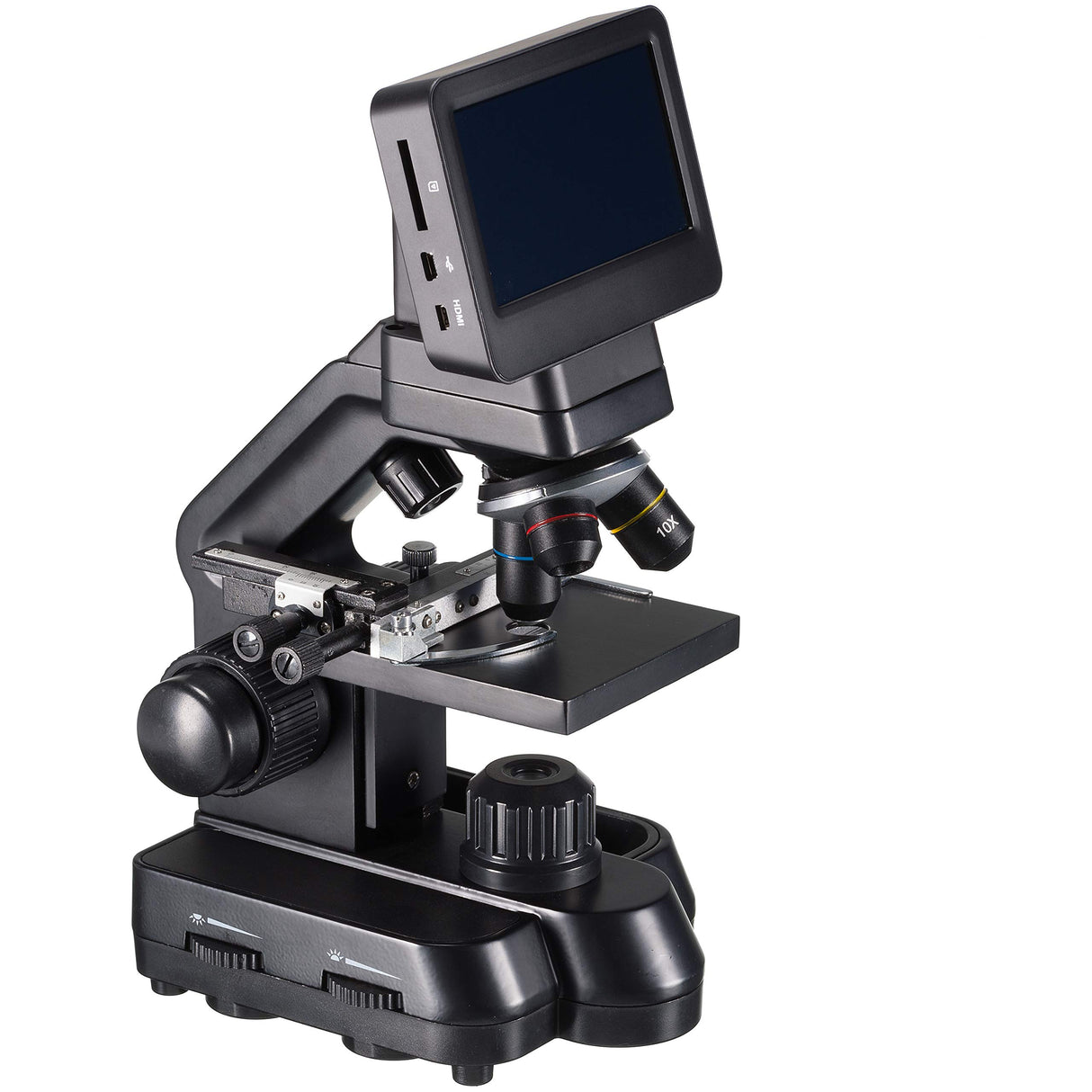 Bresser Biolux Touch - Microscopio LCD de 5 MP para Escuela y Hobby, con Mesa mecánica Cruzada, HDMI, USB y SD, Negro