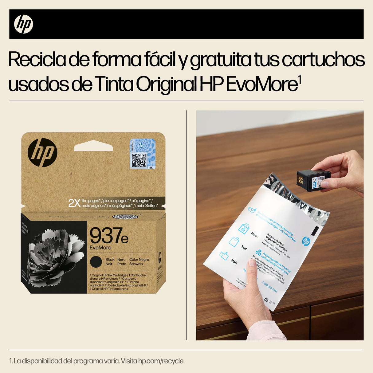 HP 937e EvoMore Negro 4S6W9NE, Cartucho de Tinta Original Compatible con Impresoras OfficeJet 9110, 9120, 9130, 9720 e 9730