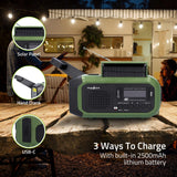 Radio de Emergencia – Versión portátil – Dab+ / FM – Funciona con Pilas/manivela/energía Solar/alimentación Mediante USB – Despertador – Verde/Negro