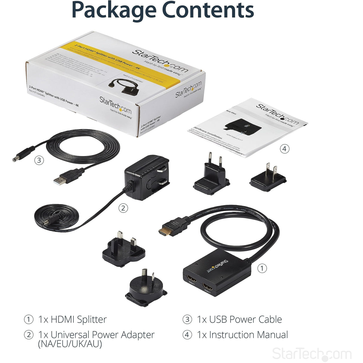 StarTech.com Multiplicador de Vídeo HDMI de 2 Puertos - Splitter HDMI 4k 30Hz de 2x1 Alimentado por USB o Adaptador de Alimentación