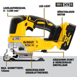 DEWALT Sierra de Calar XR 18V Sin Escobillas, 0-3200 cpm, Corte Bisel 45°, Profundidad en Madera 135mm, Metal 25mm, Acero 10mm, Incluye Maletín TSTAK II - DCS334NT-XJ