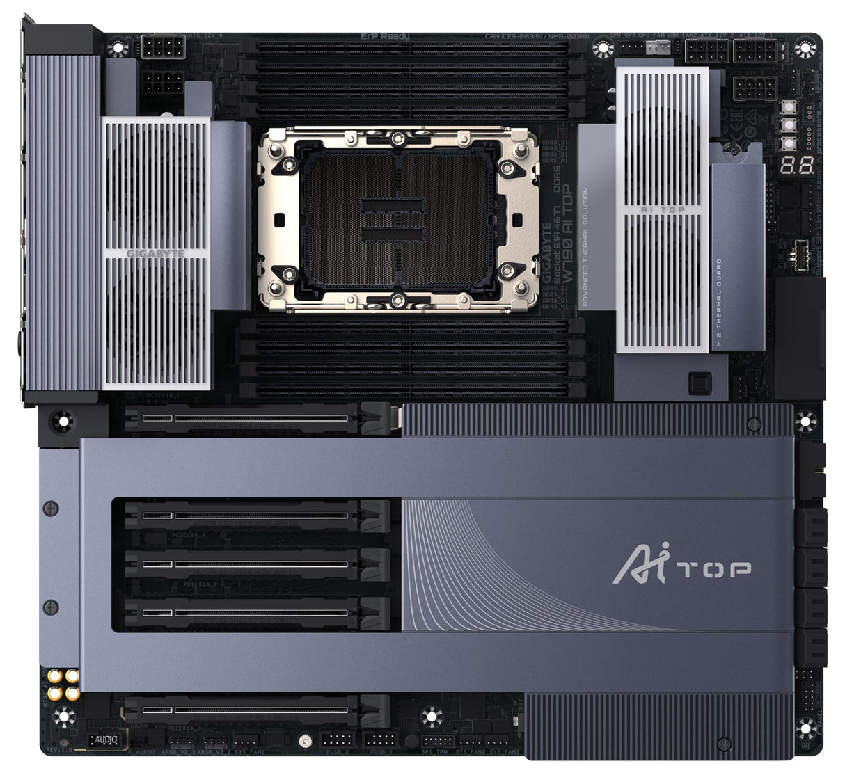 GIGABYTE W790 AI Top Placa Base - CPUs Intel Xeon, VRM de 16+2+2 Fases, hasta 5600 MHz DDR5 (OC), 4xPCIe 5.0 + 2xPCIe 4.0 M.2, Wi-Fi 7, LAN 10 GbE, Thunderbolt 4