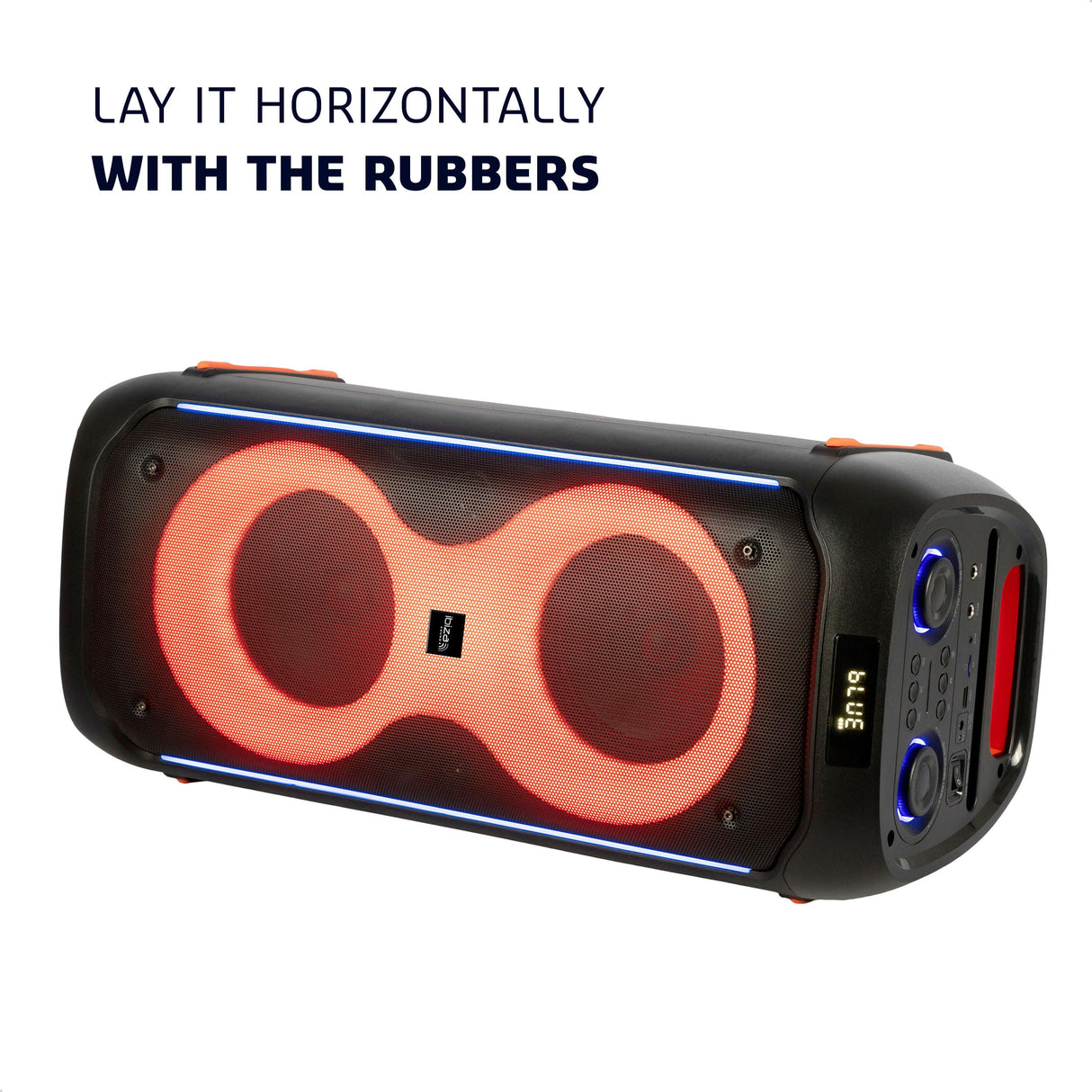 Ibiza - COLUMBA600 - Altavoz, potente bafle 2x6,5"/16cm en batería recargable - Bluetooth, Micro-SD, USB, Aux, 2 MIC IN - TWS - LED multicolor infinito - Asa
