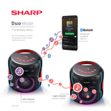 Sharp PS-921(BK) Altavoz Bluetooth portátil con Luces led, Audio 2.1 y 3D. Duo Mode para emparejar con Otro PS-921 en estéreo (TWS) A Prueba de Salpicaduras (IPX5) Adecuado para la Playa, Piscina.