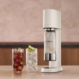 SodaStream ensō - Máquina de agua con gas y soda | Pack 1 botella 1 L compatible con lavavajillas + 1 recarga de gas de 60 L para Clipser | Acabado blanco arena