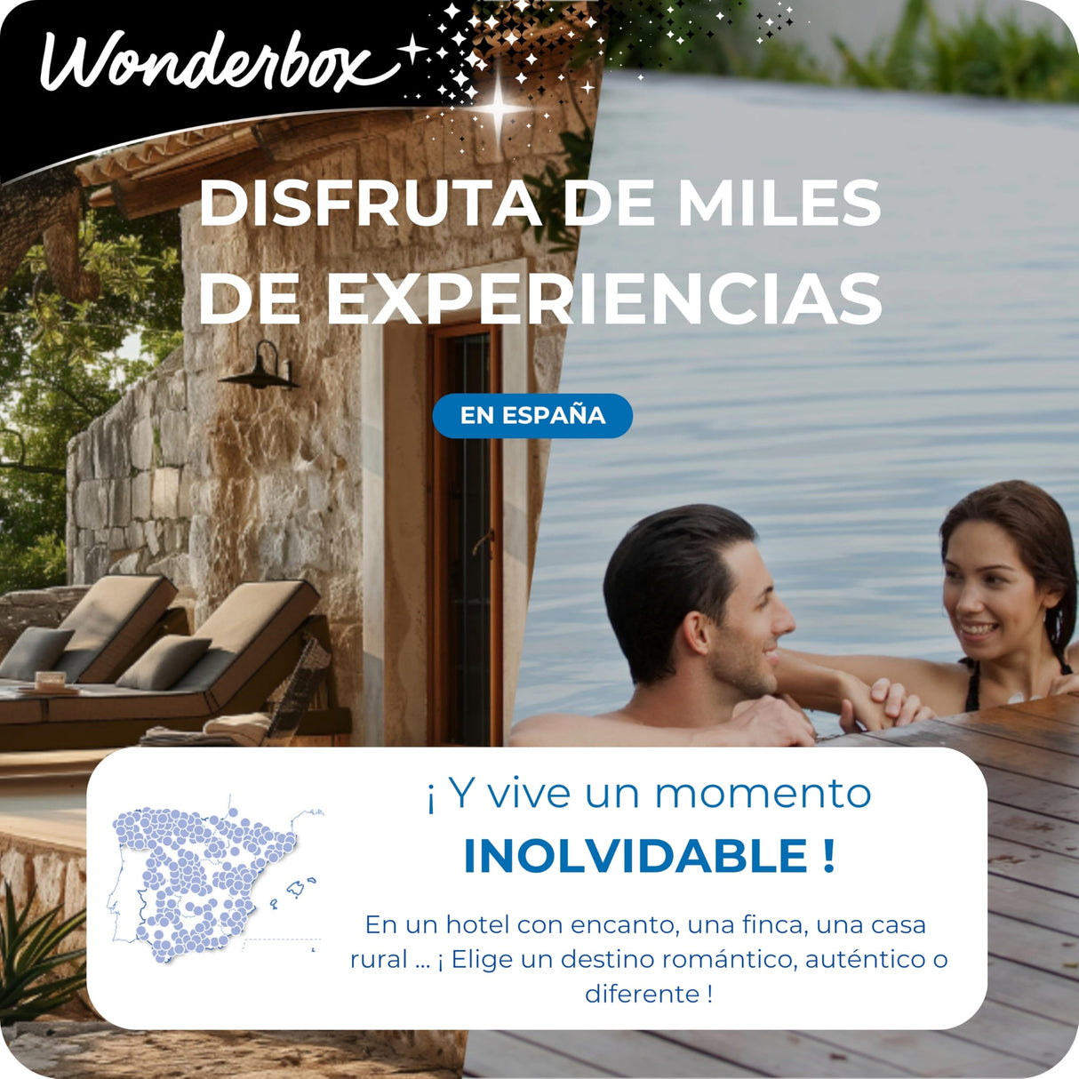 WONDERBOX - Caja Regalo - Mil & una Noches para Dos - para 2 Personas a Elegir Entre 4200 estancias en España y Europa - Ideas Regalo Pareja Original