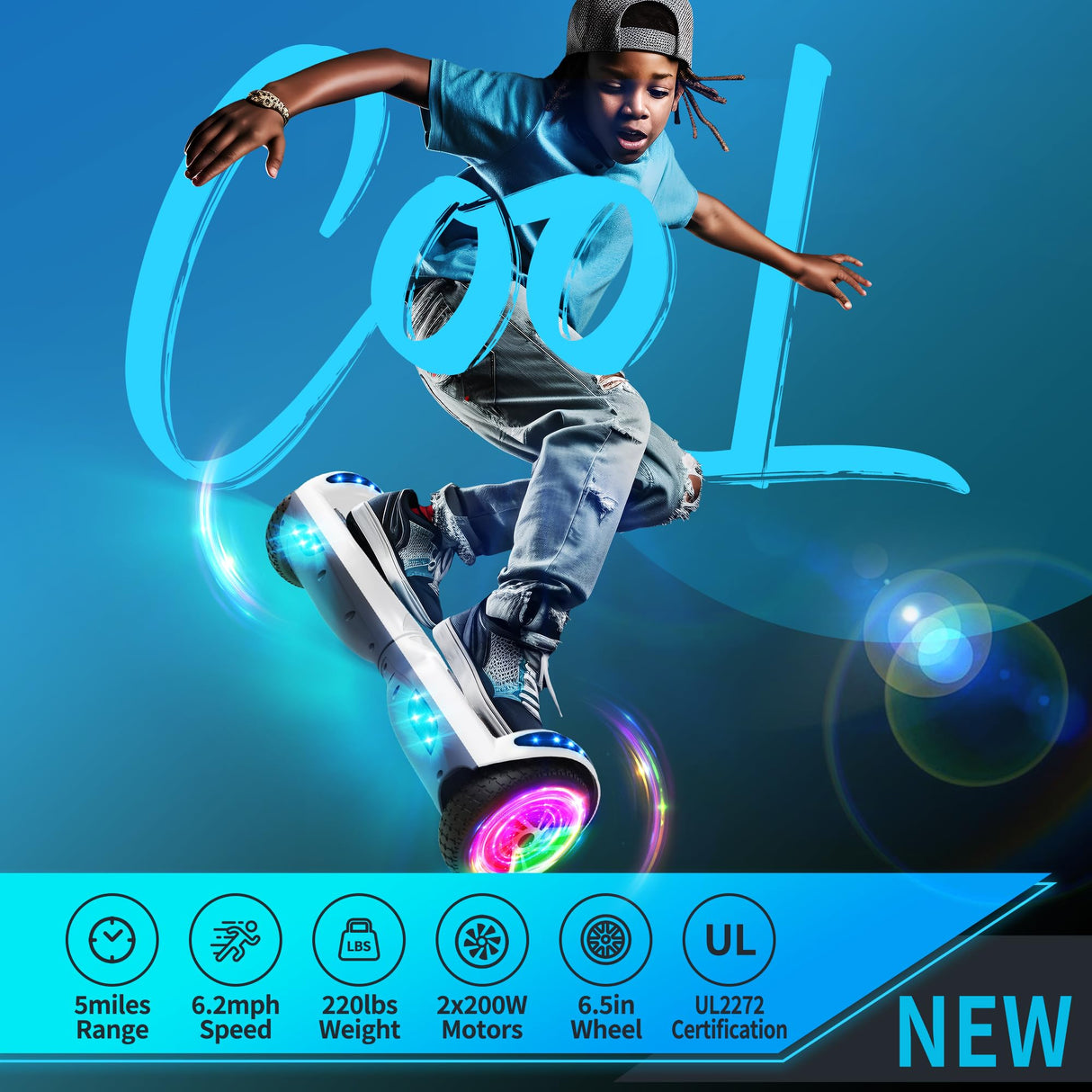 Hoverboard 6.5 Pouces auto-équilibrant avec haut-parleur Bluetooth et lumière LED, cadeaux pour enfants