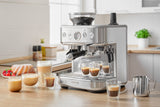 cafetera automatica con molinillo Sencor - cafetera grano con molinillo Barista Express, acero inoxidable cepillado, tanque de agua y café de gran capacidad, boquilla de vapor de cappuccino SES 6010SS