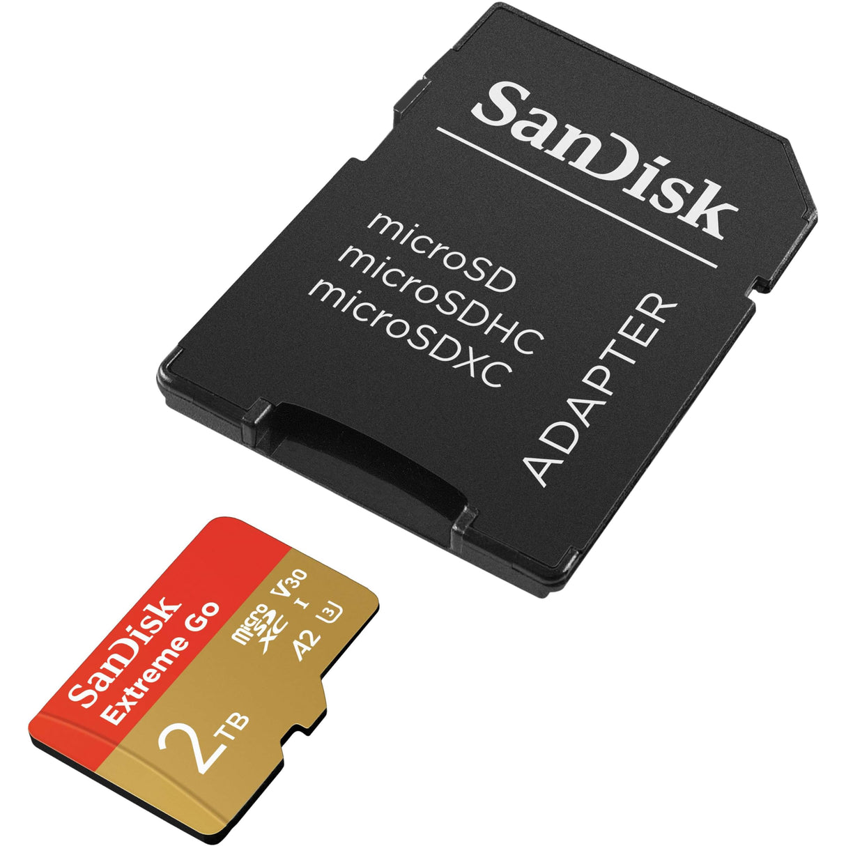 SanDisk 2TB Extreme Go Tarjeta Micro SD + Adaptador SD (para Smartphones y tabletas Android, Action Cams, Drones, UHS-I, hasta 200 MB/s, 5k, 4K UHD, V30, Rescue Pro Deluxe, Class 10, U3) para Amazon