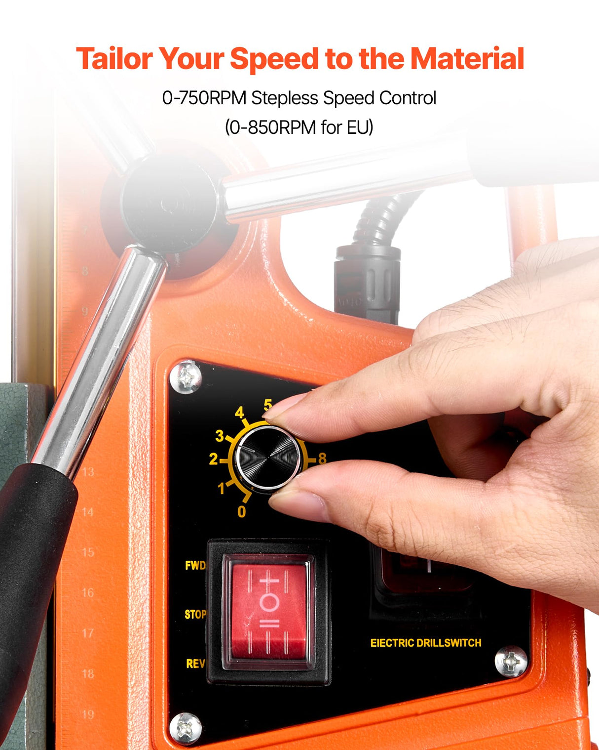 VEVOR Taladro Magnético de 1400 W, Diámetro de Perforación de 50 mm, Dirección Reversible, Velocidad de 0-850 RPM, Taladro Magnético para Superficies Metálicas para Bricolaje Industrial y Doméstico