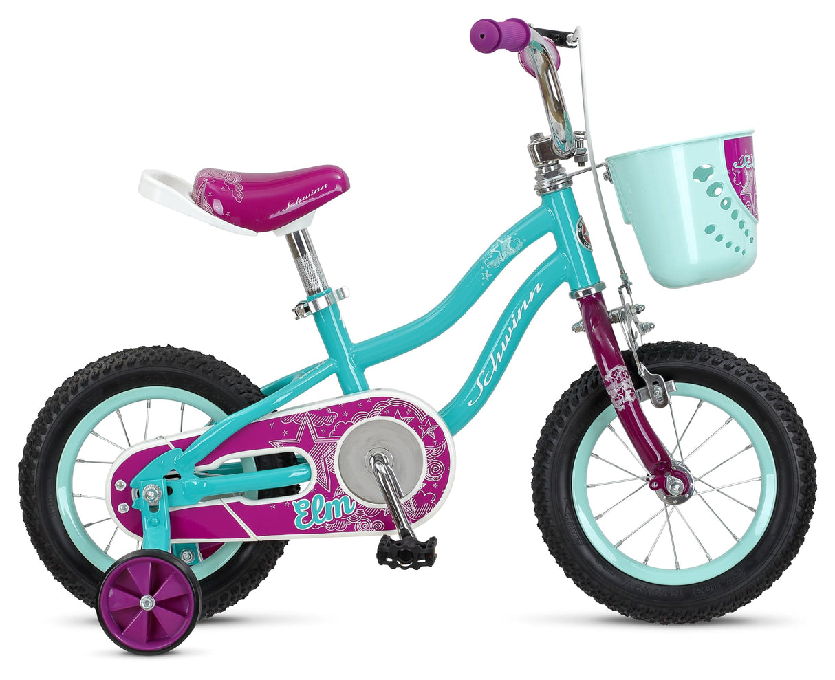 Schwinn Elm - Bicicleta para niños, ruedas de 12 pulgadas, asiento ajustable, incluye estabilizadores, rosa