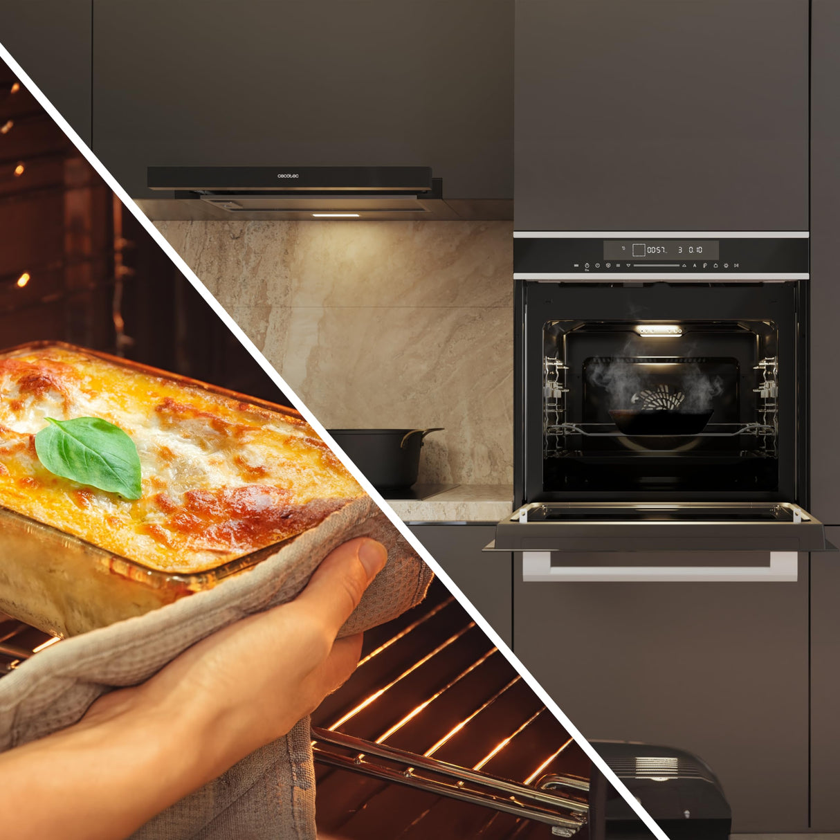 Cecotec Horno Microondas Integrable 60x60cm Bolero Hexa MWO706000 Line. 2880W, 72L de Capacidad, 13 Funciones con Pizza Master, Defrost, Electronic Timer