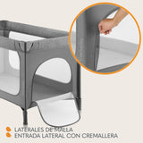 lionelo Jasmin Easy FoldCuna de Viaje para Niños de hasta 15 kg de 0 a 36 Meses Colchón de Espuma T25, 2 Niveles de Altura, Easy Fold, Entrada Lateral, Ruedas (Grey Stone)