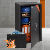 Brihard Business XXL Caja Fuerte con Llave Grande de 73x40x36cm con Bolsa A4 Ignífuga, para la Oficina 102L, con 3 Estantes Ajustables en Altura, para Documentos, Dinero y Joyas