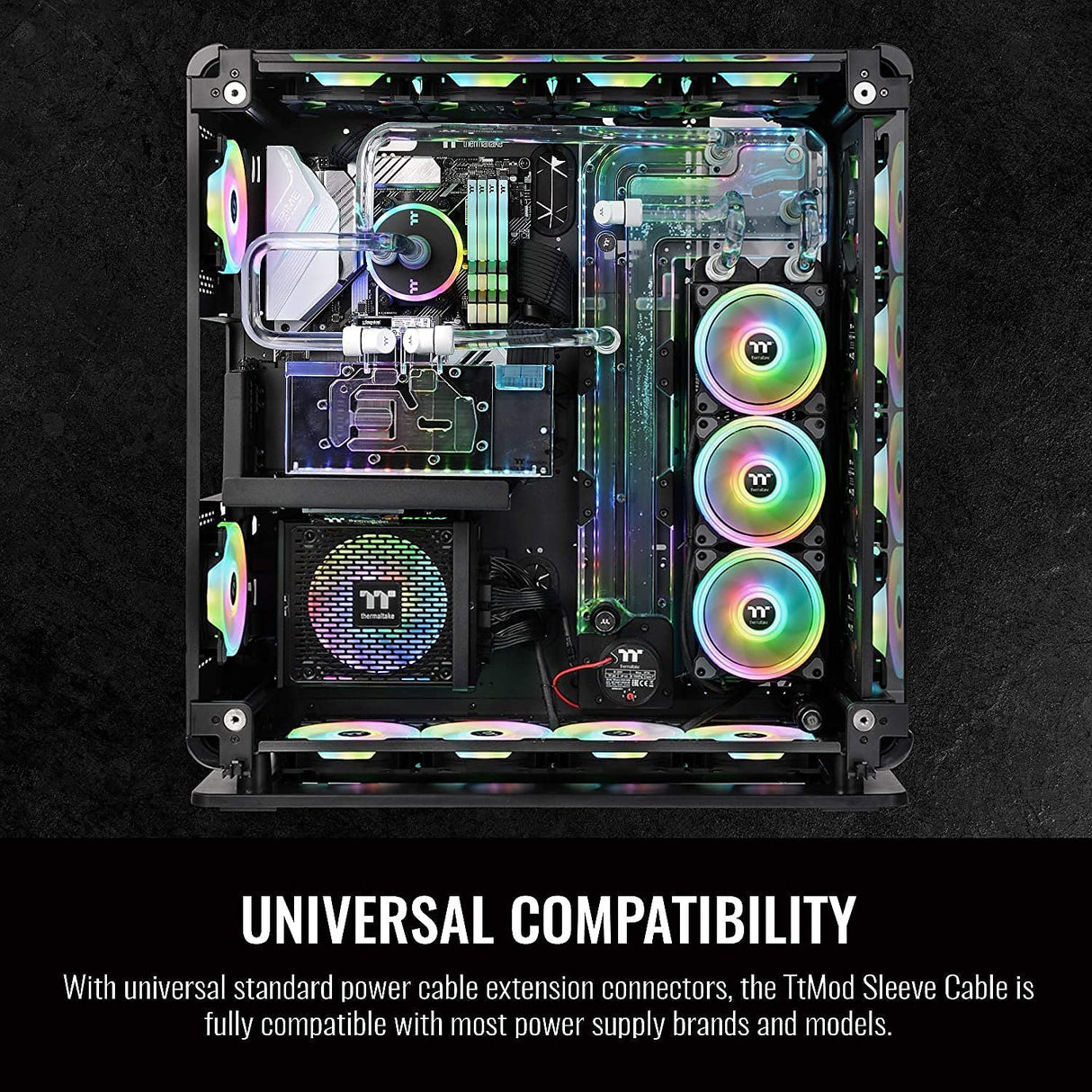 Thermaltake TtMod Kit de cable de alimentación de extensión de manga, ATX/EPS/PCI-E de 8 pines PCI-E de 6 pines con peines, negro, AC-052-CN1NAN-A3