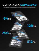 SABRENT Tarjeta de Memoria Rocket v90 64GB SD UHS-II R280MB/s W250MB/s (SD-TL90-64GB)…