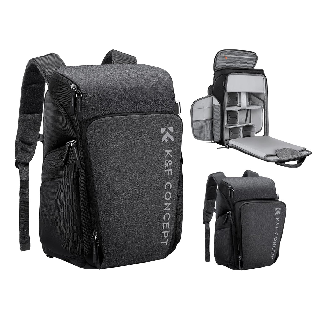 K&F Concept Mochila Cámara Profesional, Bolsa Fotógrafos Cámara Impermeable de Gran Capacidad para Camera Reflex Digital DSLR, Adecuado para viajes al aire libre senderismo fotografía Gris