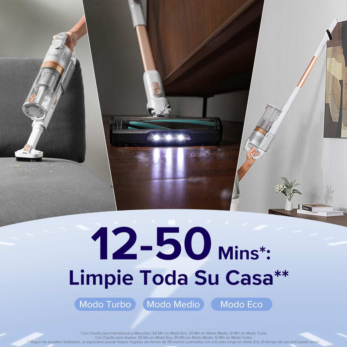 LEVOIT Aspiradora sin Cable, 4 en 1 Aspirador Escoba con Tecnología Antienredos, 3 Modos y hasta 50Min, 99,9% de Filtración, Ligero y Luz LED, Potente para Pelo de Mascotas, Polvo, Suelos Duros