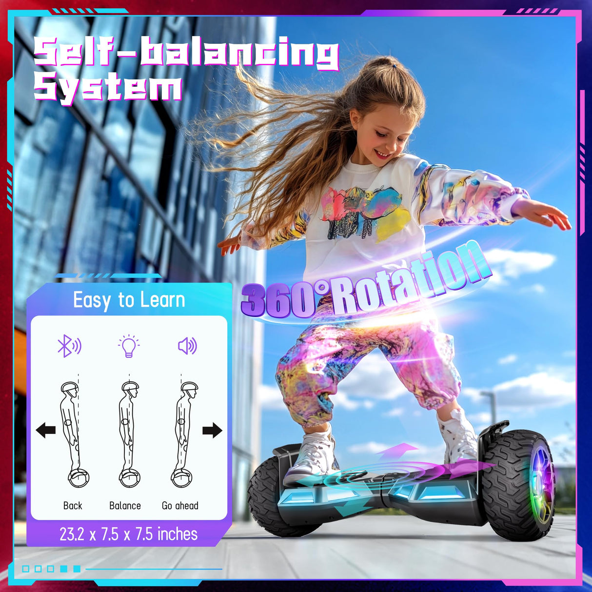 SISIGAD Hoverboard go Kart Seat,8.5" Off Road Hoverboards with LED Lights, All Terrain Hoverboards, Self Balancing Scooter with Bluetooth