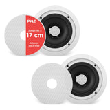 Pyle Altavoces empotrables, Pared, Techo, 8”, 250W, Dos vias, Estereo, Amplificador de 4 Canales, Rejillas Redondas/cuadradas Intercambiables