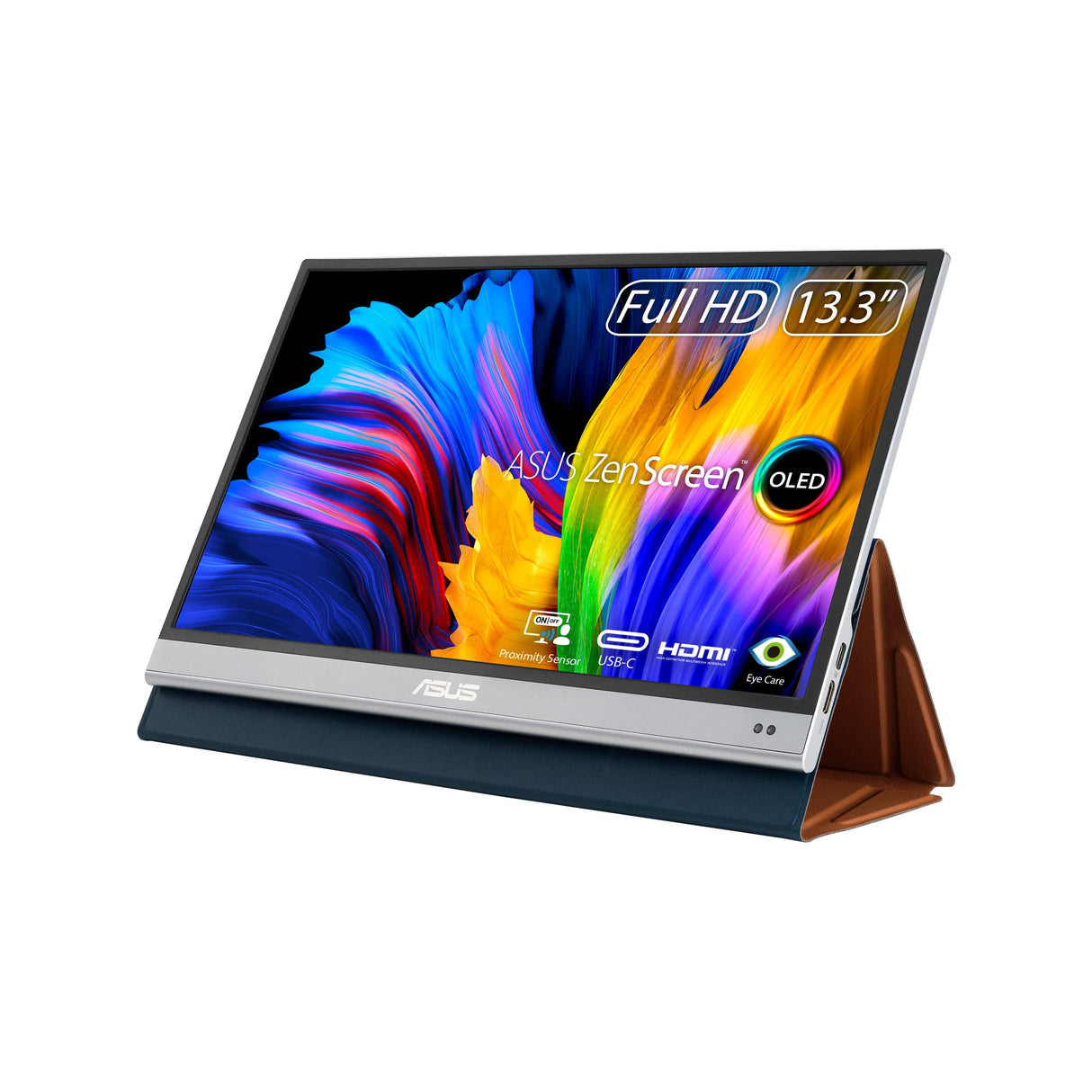 ASUS ZenScreen OLED MQ13AH - Monitor portátil de 13,3 Pulgadas (FHD (1920 x 1080), 100% DCI-P3, 1 ms, Delta E < 2, HDR-10, USB-C, Mini HDMI, Smart Case, antiparpadeo, Baja luz Azul, Negro