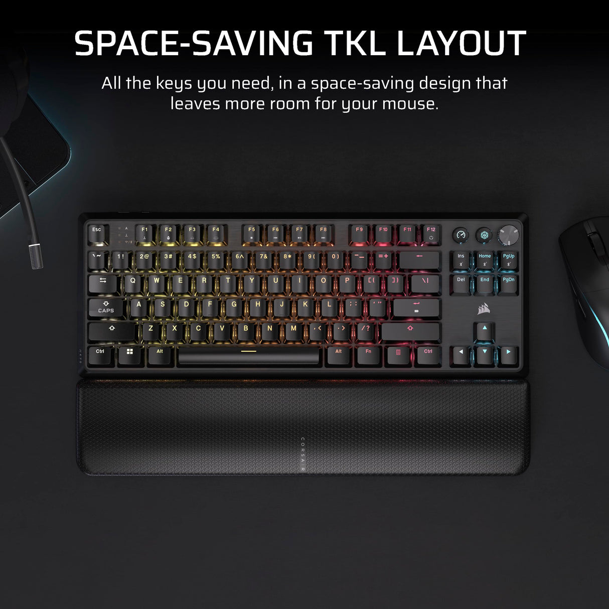 Corsair K70 Core TKL Wireless RGB Tenkeyless Teclado mecánico para Juegos – Interruptores lineales MLX Rojo v2 pre-lubricados – Amortiguación de Ruido – Teclas de Doble Disparo ABS – QWERTY NA