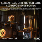 CORSAIR iCUE LINK XD6 RGB ELITE Unidad de Bomba/Depósito LCD – Bomba FlowDrive Max, Pantalla LCD IPS de 480x480, Sensor de Temperatura Integrado, 22 LED RGB Direccionables – Gris Sigilo