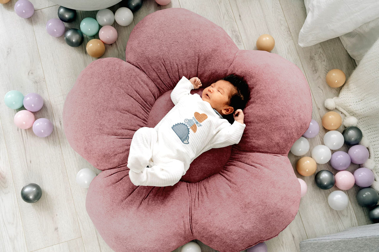 OLIFANT TOYS Juego de 3 Cojines de Suelo en Forma de Flor, Cojines, Asiento cómodos y afelpados, para el salón, decoración única, Almohadillas Suaves, Terciopelo, 2 x Ø 55 cm; 1 x Ø 98 cm, Rosa