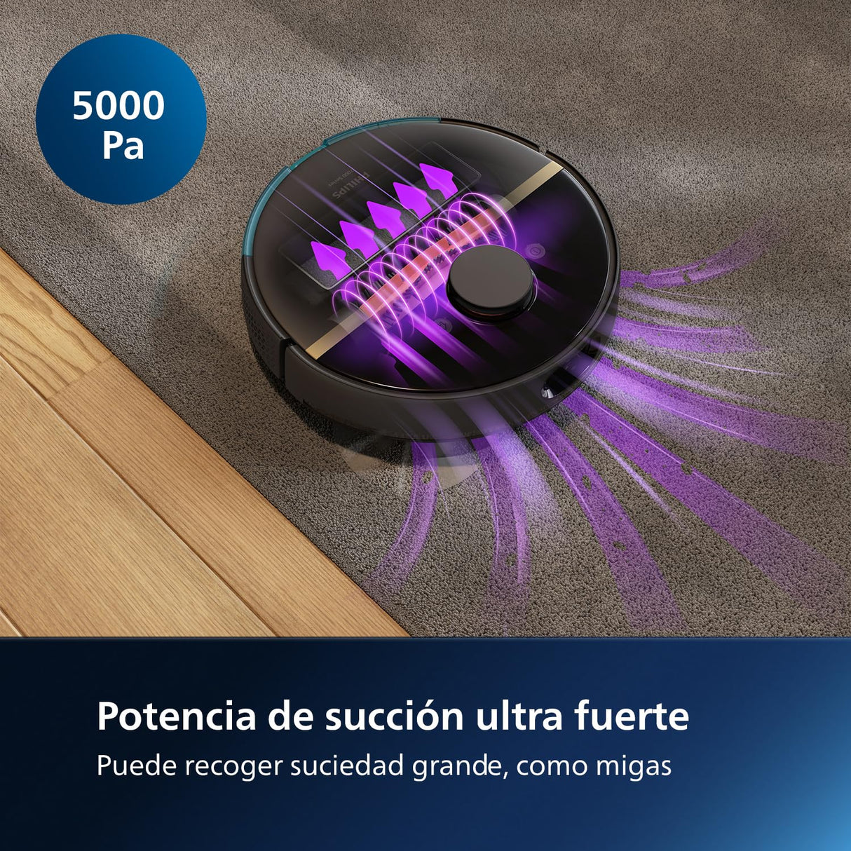Philips Robot Aspirador y friegasuelos Homerun 7000, succión ultrapotente (5000 Pa), detección de obstáculos pequeños, estación de Vaciado automático, Robot Aspirador, App, Negro (XU7100/01)