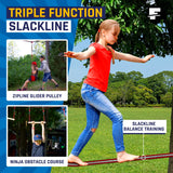 Ninja Warrior Obstacle Course for Kids Outside 19.8 Meters - Ninja Slider Included - Largest 11 Ninja Course Obstacles - Climbing Ladder, Spinning Wheel, Gym Ring