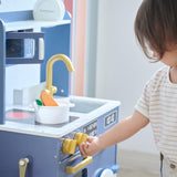 Teamson Kids Cocina de Madera Azul para niños con Lavadora, Mini huerto, Horno, Fregadero y 9 Accesorios para Juego simbólico Creativo