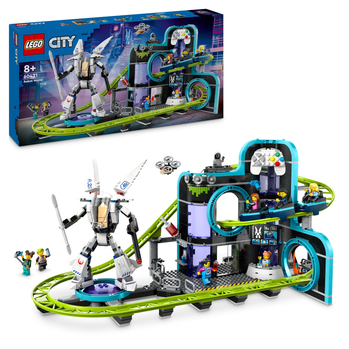 LEGO City Montaña Rusa de Robot World de Juguete para Parque de Atracciones con 8 Minifiguras, Regalo para Niños y Niñas de 8 Años o Más, Juego Creativo de Aventuras 60421