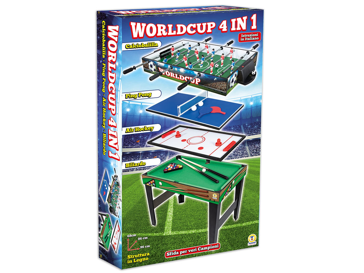 Teorema Giocattoli - Mesa de Juego 4 en 1 de Madera, futbolín, Ping Pong, Air Hockey, Billar, Dimensiones 96 x 86 x 68, 67359