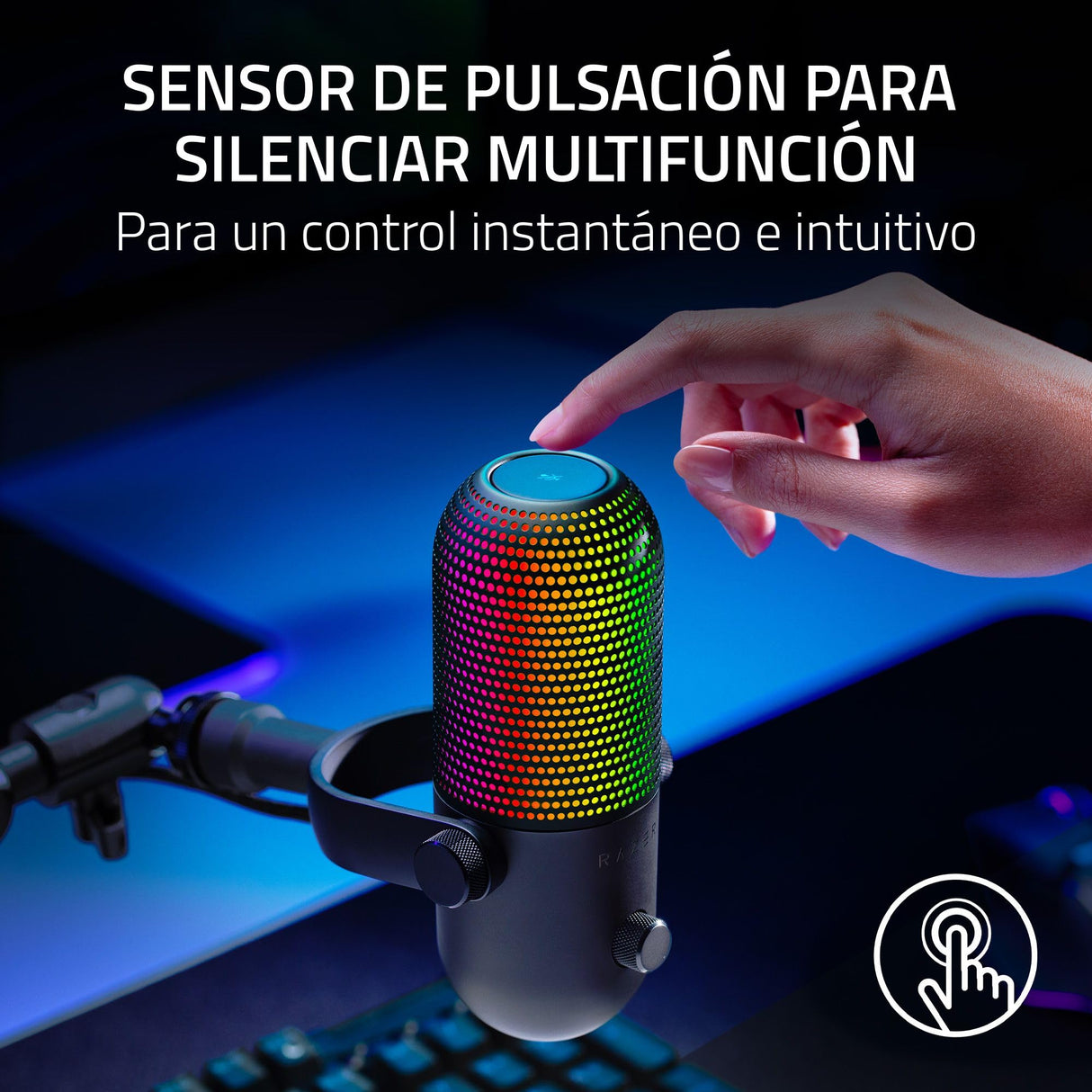 Razer Seiren V3 Chroma - Micrófono USB RGB con pulsación para silenciar (Iluminación Reactiva Para Streaming y juegos, Micrófono de condensador supercardioide) Negro