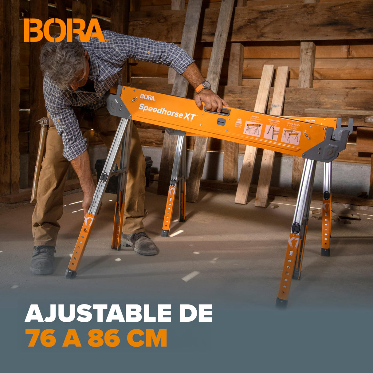 BORA Portamate Speedhorse XT PM-4550T - Par de caballetes de caballete de 30 a 36 pulgadas de altura, parte superior de metal para 2 x 4, caballo de sierra de banco profesional resistente para