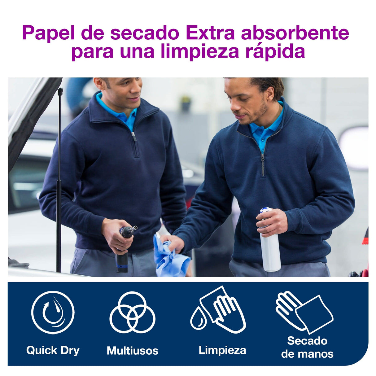 Tork 130052 Papel de secado extra Premium/Paños de limpieza compatibles con el sistema W1 y W2 / 2 x bobinas / 2 capas/Azul
