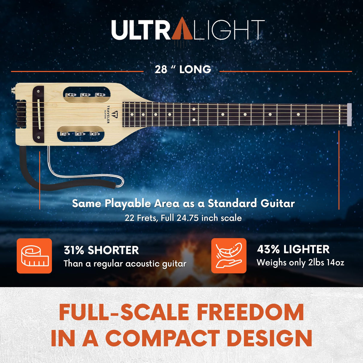 Traveler Guitar Guitarra acústica eléctrica ultraligera, arce (ULA MPS)