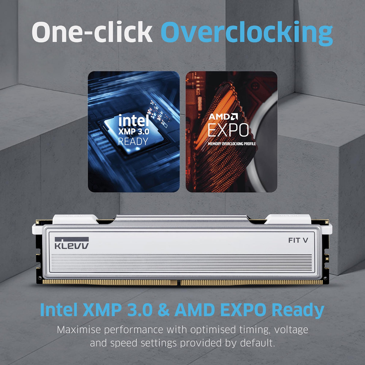 KLEVV FIT V 32GB (2X 16GB) DDR5 Gaming RAM 6000MT/s PC5-48000 No almacenado Non-ECC 1,35V CL30 Kit de módulos de Memoria